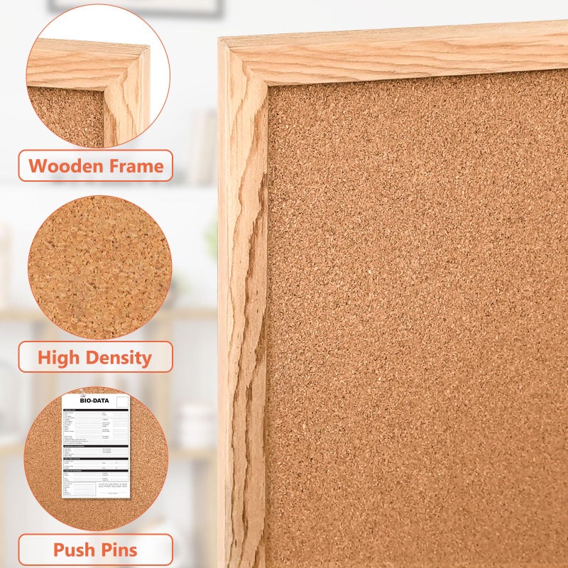WALGLASS Cork Board 36" x 24" Wooden Frame Bulletin Board, Pin Cork Board for Wall Room Decoration Display Board for Home Office, 10 Pins - Image 2