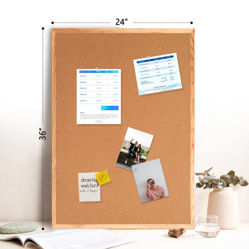 WALGLASS Cork Board 36" x 24" Wooden Frame Bulletin Board, Pin Cork Board for Wall Room Decoration Display Board for Home Office, 10 Pins - Image 5