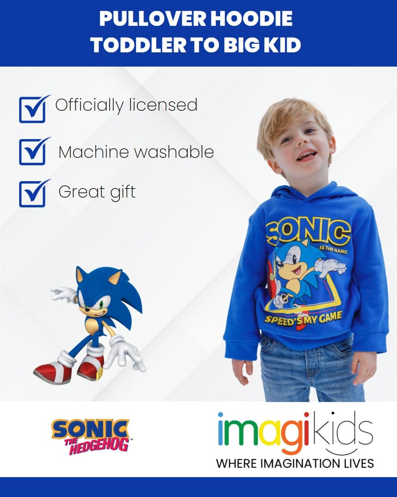 SEGA Sonic The Hedgehog Little Boys Fleece Hoodie Blue 7-8 - Image 3