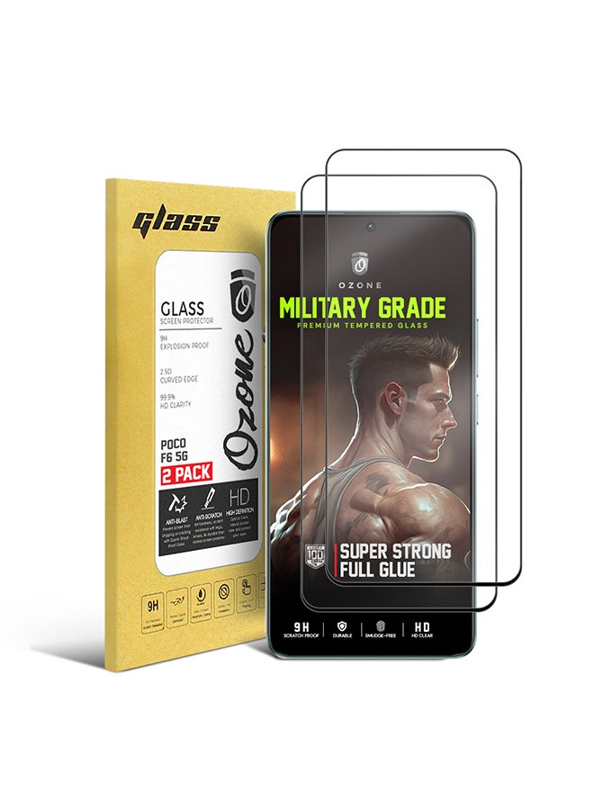 2 Pack Full Coverage Tempered Glass for Xiaomi Poco F6 5G Screen Protector, 9H Hardness Black Edge Tempered Glass Film HD Clear Screen Guard