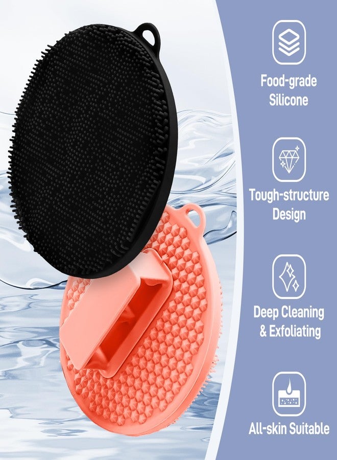 GEENOA Silicone Body Scrubber 2PCS, Hygienic Silicone Loofah with Waved Bristles and Non-Slip Handle, Durable Body Buffer Shower Scrubber for Gentle Exfoliating & Lathering(Black+Pink) - Image 4