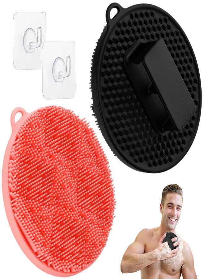 GEENOA Silicone Body Scrubber 2PCS, Hygienic Silicone Loofah with Waved Bristles and Non-Slip Handle, Durable Body Buffer Shower Scrubber for Gentle Exfoliating & Lathering(Black+Pink) - Image 1