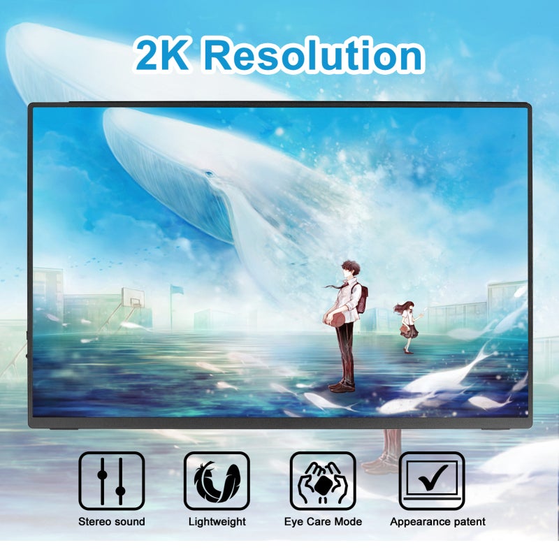 Portable Monitor: 16-Inch 2K IPS Screen, 120Hz Refresh Rate, CNC Aluminum Alloy Shell - Ultra-Thin Lightweight Display for Business Trips Travel Device Compatibility - Image 2