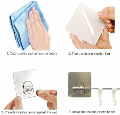SAJAG Stainless Steel Magic Sticker Series Self Adhesive Stainless Steel 6 Hook Hanger for KitchenBathroom TowelUtensil Hook HolderBedroom Clothing Hanger - Image 4