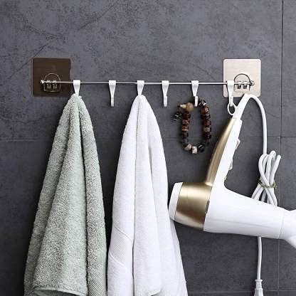 SAJAG Stainless Steel Magic Sticker Series Self Adhesive Stainless Steel 6 Hook Hanger for KitchenBathroom TowelUtensil Hook HolderBedroom Clothing Hanger - Image 5