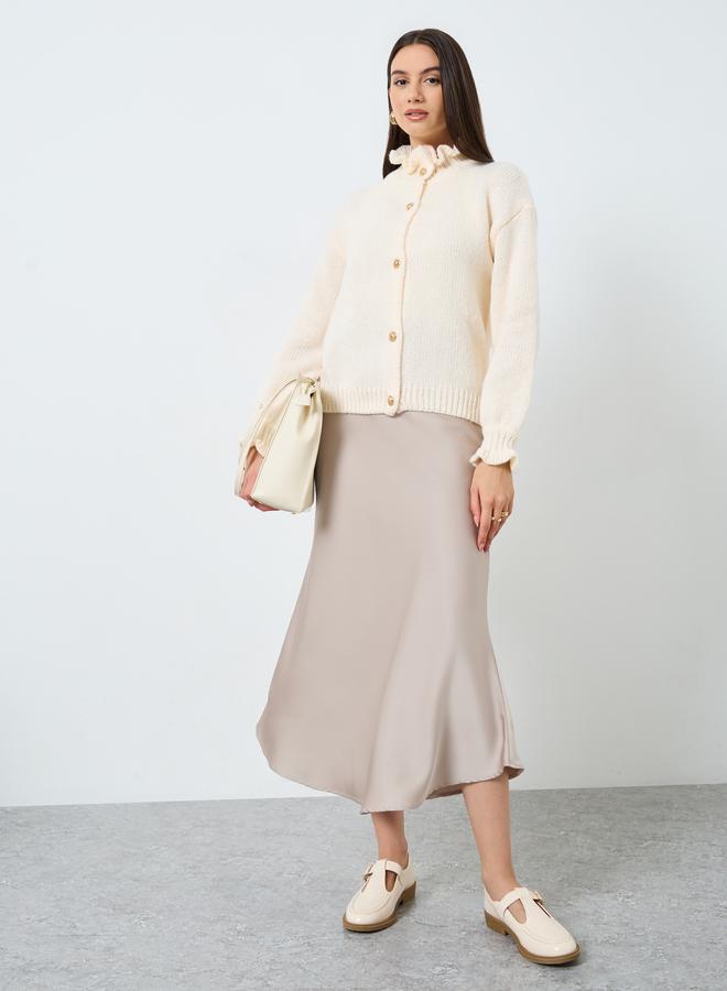 Take Two Cream Ruffled High Neck Knit Cardigan - Image 2