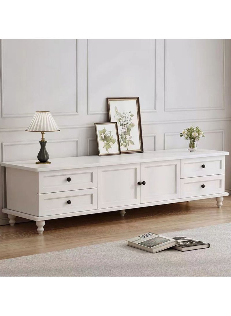  CityRiya-Long طاولة تلفزيون، حامل تلفزيون، خزانة تلفزيون بيضاء، خزانة تلفزيون 140 سم مع تخزين وأدراج، طاولة تلفزيون أثاث غرفة المعيشة، حامل تلفزيون، رفوف تخزين وسائط حديثة - Image 1