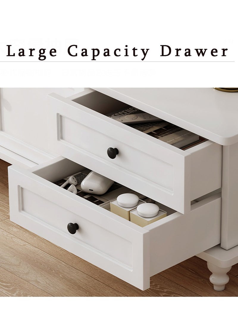  CityRiya-Long طاولة تلفزيون، حامل تلفزيون، خزانة تلفزيون بيضاء، خزانة تلفزيون 140 سم مع تخزين وأدراج، طاولة تلفزيون أثاث غرفة المعيشة، حامل تلفزيون، رفوف تخزين وسائط حديثة - Image 5