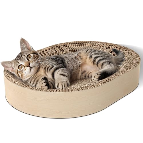 ComSaf Cat Scratching Board Cat Scratcher Bed for Indoor Cats Corrugated Cardboard Cat Scratch Pad Durable Oval Cat Scratcher Bed Bowl for Kitten Furniture Protector - Image 1