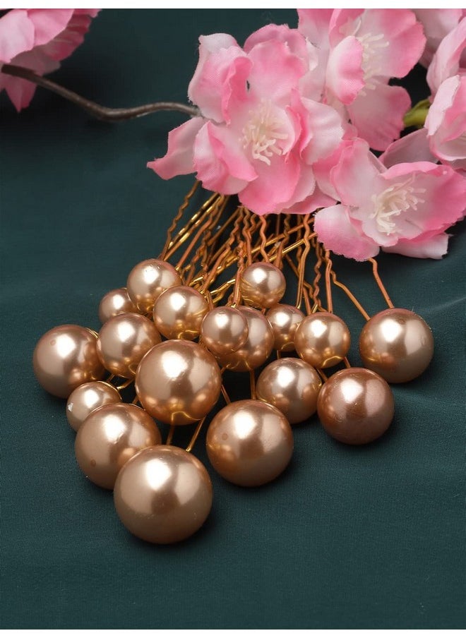 Vogue Hair Accessories Gold Fancy Party Trendy Pearl Juda Hair Clip For Women And Girls 18 Pcs  - Image 2