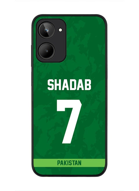 Cover for Realme 10 4G Case , Rugged Black Slim fit Soft Flexible Thin Protective Phone Cases - Player Name - Shadab Khan, Jersey Number- 7