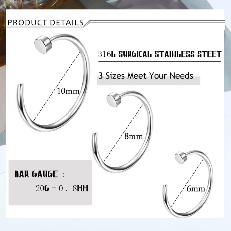 Drperfect 20G 36Pcs 316L Stainless Steel Nose Ring Hoop Nose Piercing Jewelry For Women And Men Silver Hoop Nose Ring 6Mm 8Mm 10Mm - Image 2