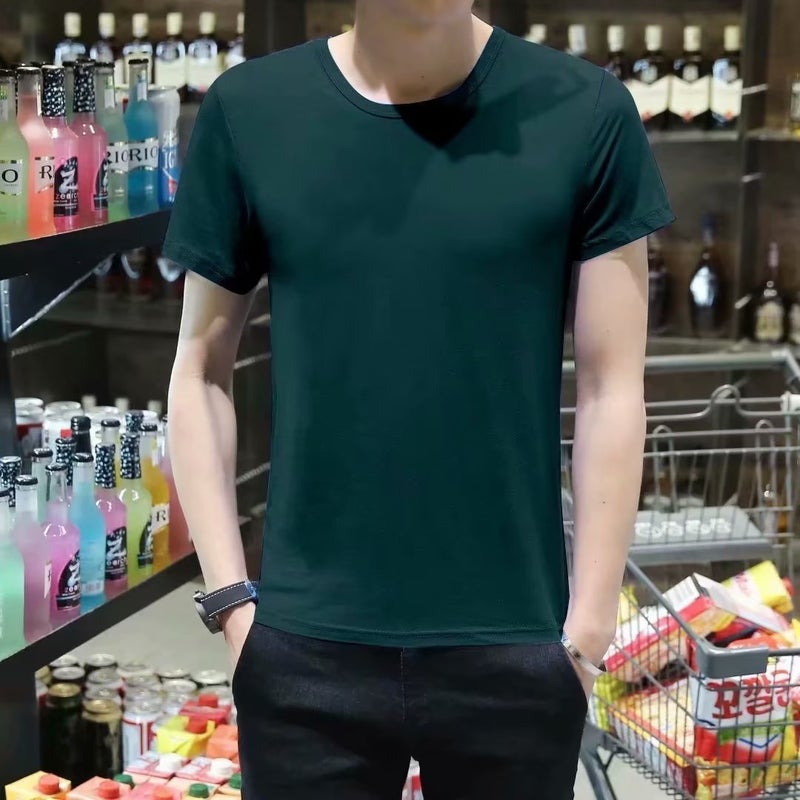 Men'S Ins Japanese T-Shirt Short-Sleeved Summer Loose Solid Color Base Shirt T-Shirt Teenager Round Neck T-Shirt - Image 1