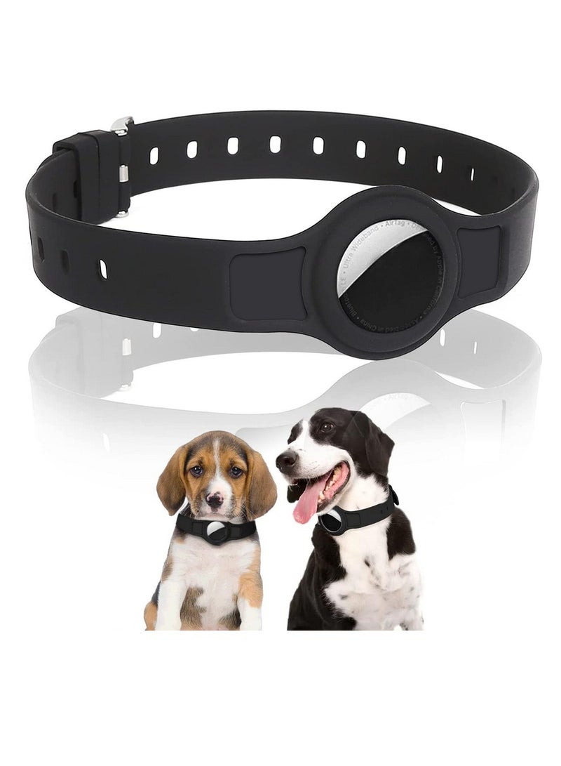 Anti Lost AirTag Dog Collar with Keychain and Silicone Holder for Cat  Adjustable Pet Case Key Ring Compatible with Apple AirTag Accessories  Black - Image 1