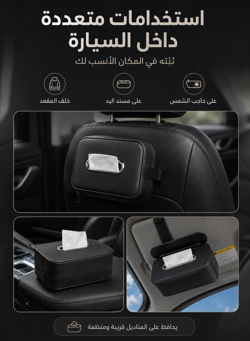 Joybos Car Tissue Holder, PU Leather Sun Visor Tissue Box Cover, Hanging Napkin Dispenser for Seat Back and Center Console, Easy Refill Universal Car Accessory, Black - Image 2