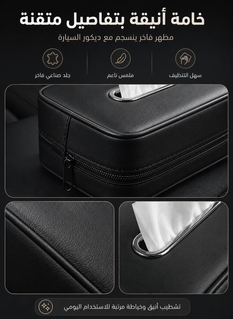Joybos Car Tissue Holder, PU Leather Sun Visor Tissue Box Cover, Hanging Napkin Dispenser for Seat Back and Center Console, Easy Refill Universal Car Accessory, Black - Image 3