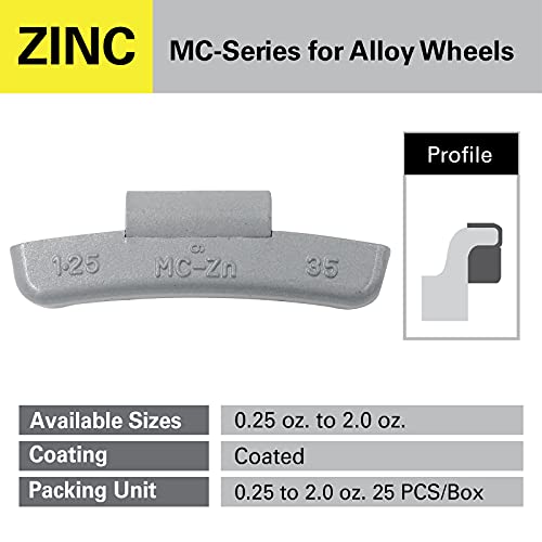 CKAuto MC-Series Zinc Clip on Wheel Weights, 1.75oz, Coated, 25 Pcs/Box - Image 4
