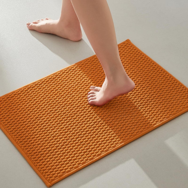 TYUU Bathroom Rugs Non Slip Washable, Super Absorbent Thin Bath Mat Small Quick Dry Low Pile Bathroom Rug, Orange 16"x24" - Image 1