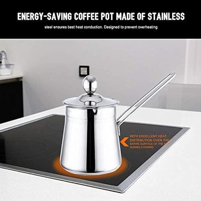 FITTO Decanter Stainless Steel Turkish Coffee Milk Warmer Butter Melting With Handle Lid 350Ml - Image 5