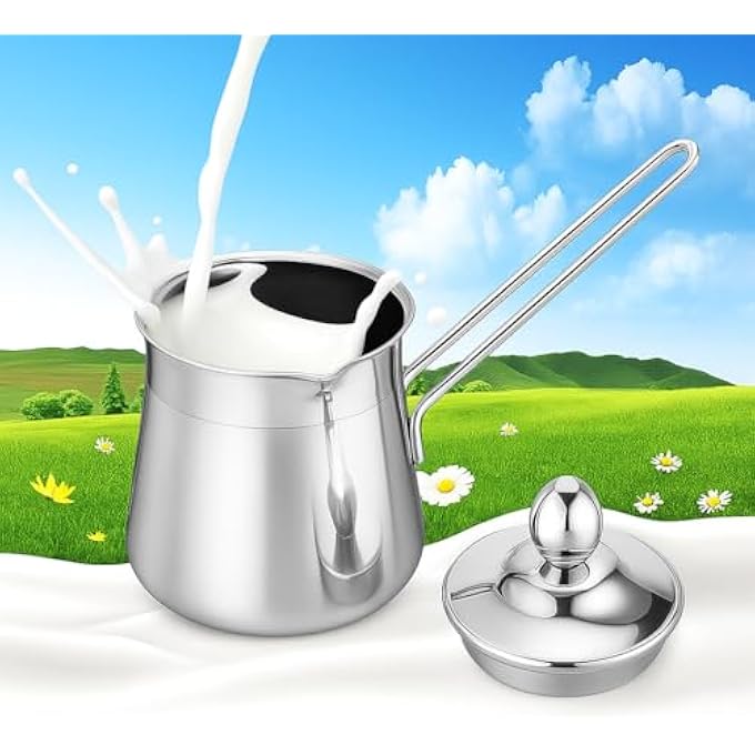 FITTO Decanter Stainless Steel Turkish Coffee Milk Warmer Butter Melting With Handle Lid 350Ml - Image 4