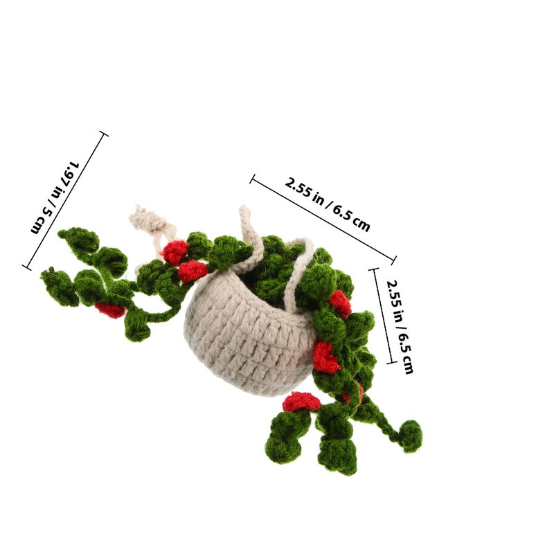 Crochet Car Hanging Ornament Crochet Potted Plant Decor Car Rear View Mirror Hanging Accessory - Image 2
