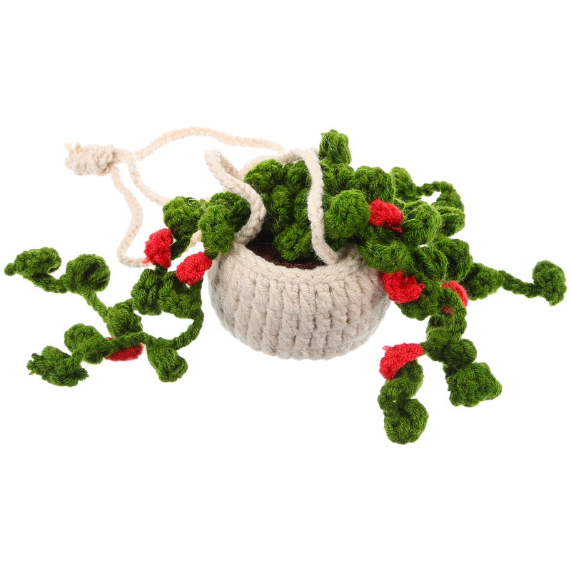 Crochet Car Hanging Ornament Crochet Potted Plant Decor Car Rear View Mirror Hanging Accessory - Image 4
