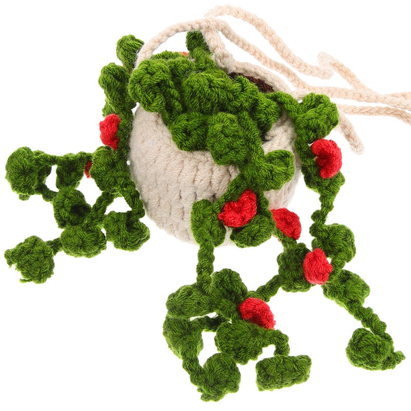 Crochet Car Hanging Ornament Crochet Potted Plant Decor Car Rear View Mirror Hanging Accessory - Image 1