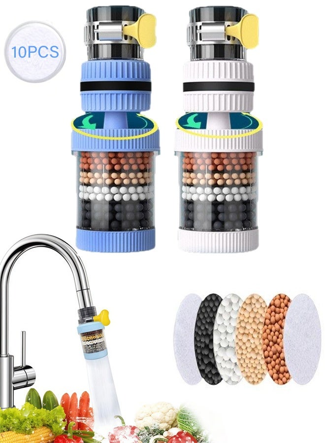 2 Pcs Activated Carbon Faucet Water Filter with 10 Replaceable Filter Cartridges,Hard Water Softener for Kitchen Tap Shower Hose, Effectively Filters Chlorine Fluoride and Heavy Metals for Home Kitchen Bathroom Use - Image 1