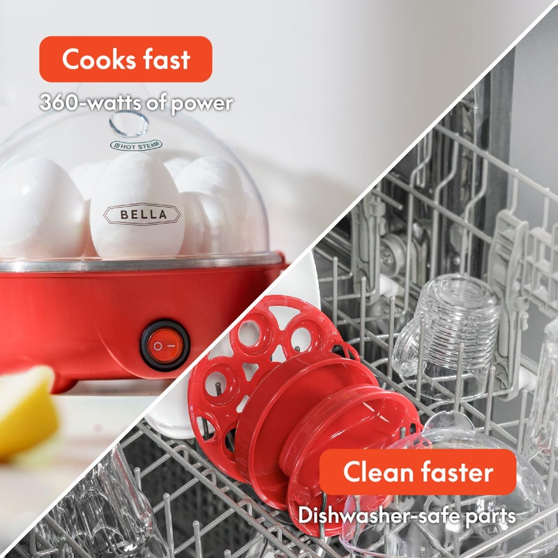 Bella BELLA Rapid Electric Egg Cooker and Poacher with Auto Shut Off for Omelet, Soft, Medium and Hard Boiled Eggs - 7 Egg Capacity Tray, Single Stack, Red  - Image 4