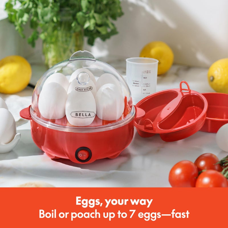Bella BELLA Rapid Electric Egg Cooker and Poacher with Auto Shut Off for Omelet, Soft, Medium and Hard Boiled Eggs - 7 Egg Capacity Tray, Single Stack, Red  - Image 2