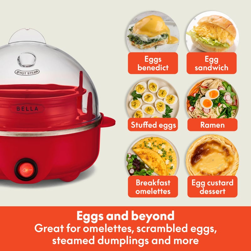 Bella BELLA Rapid Electric Egg Cooker and Poacher with Auto Shut Off for Omelet, Soft, Medium and Hard Boiled Eggs - 7 Egg Capacity Tray, Single Stack, Red  - Image 5