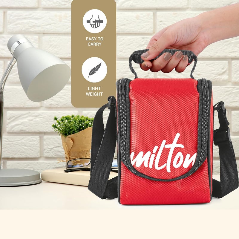 Milton MILTON Tasty 4 Lunch Box with Insulated Fabric Jacket, 4 Stainless Steel Containers (200 ml, 320 ml, 500 ml), Leak-Proof Tiffin for Office, College, Picnic, Red  - Image 2