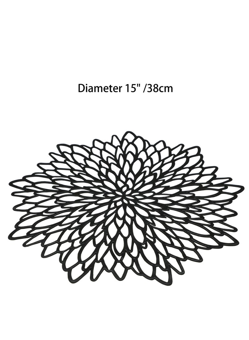 Excefore Set of 6 Black Placemats Pressed Vinyl Hollow Out Round Floral Dining Table Mats Centerpiece Decoration 15"  - Image 4