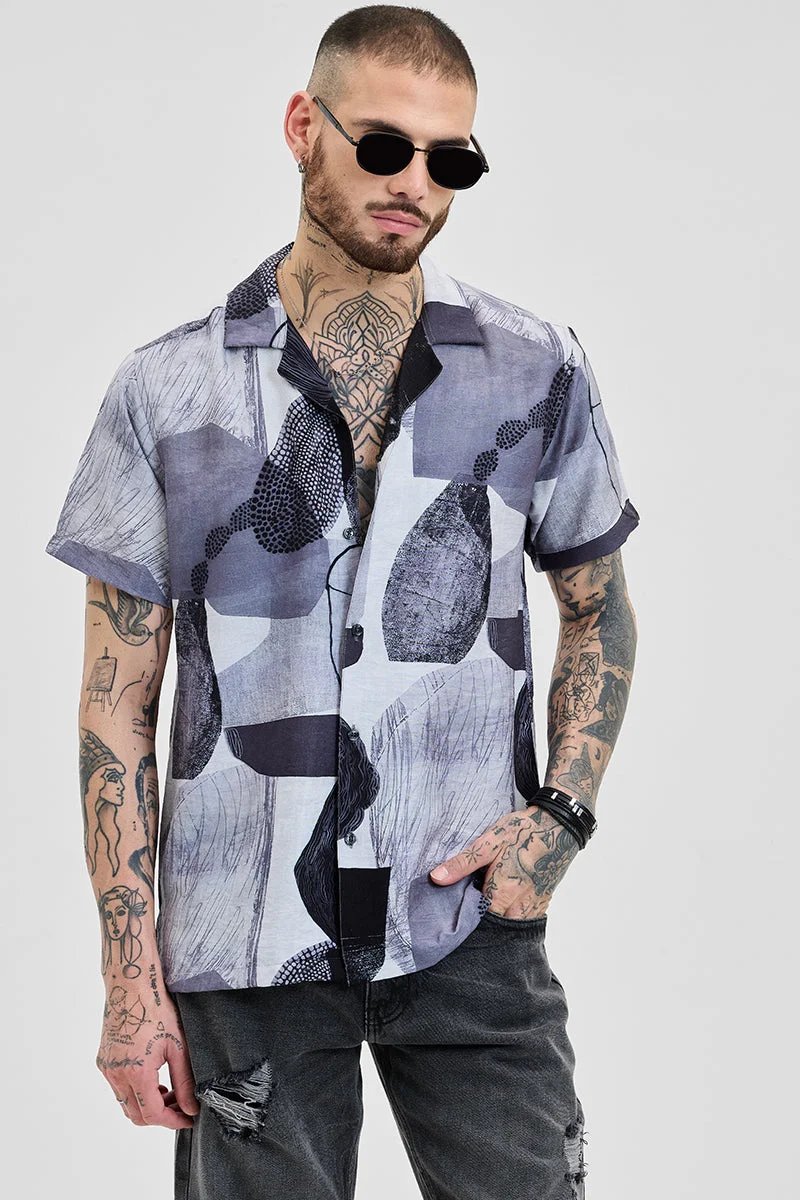 SNITCH Grey Abstract Box Fit Shirt