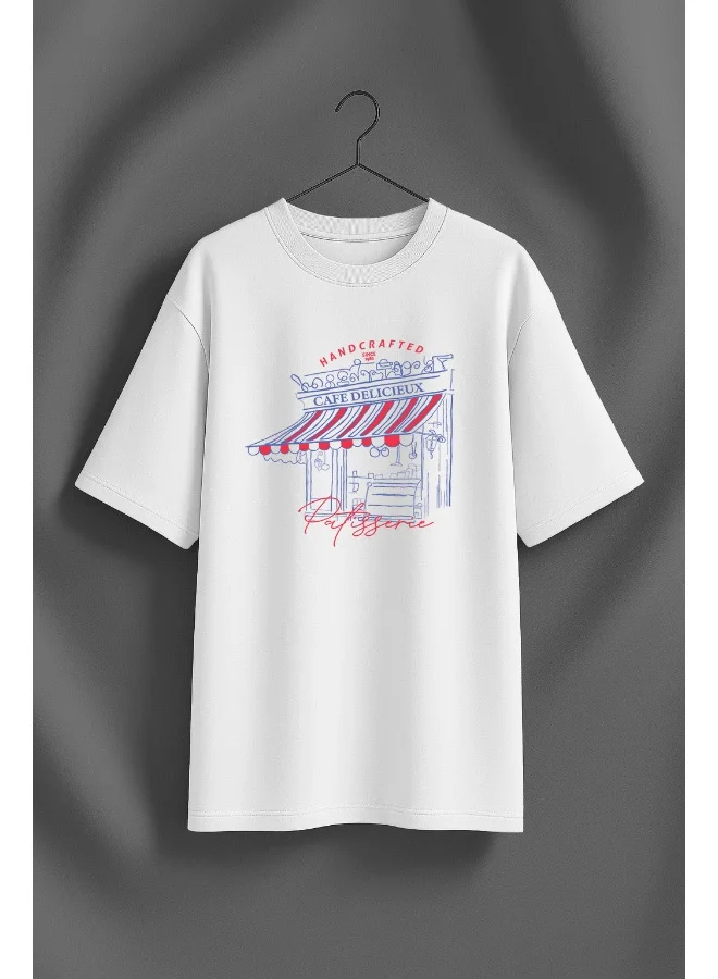 جونبيري JUNEBERRY ® Women’s Pure Cotton Oversized Baggy Fit Drop Shoulder Half Sleeve Round Neck Front Chest Printed T-Shirt (OS_JB_HDCFT_WT_S)