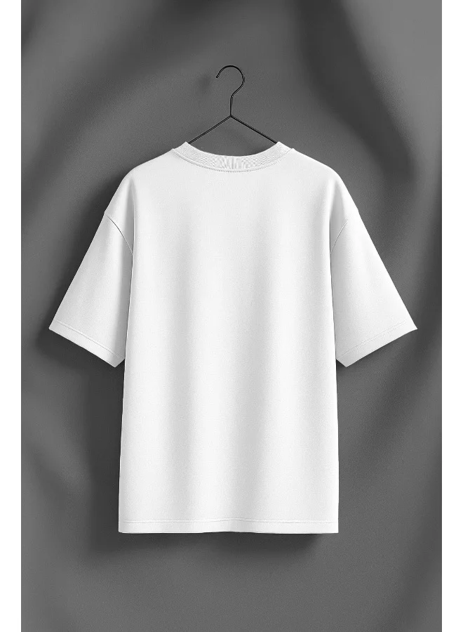جونبيري JUNEBERRY ® Women’s Pure Cotton Oversized Baggy Fit Drop Shoulder Half Sleeve Round Neck Front Chest Printed T-Shirt (OS_JB_HDCFT_WT_S)