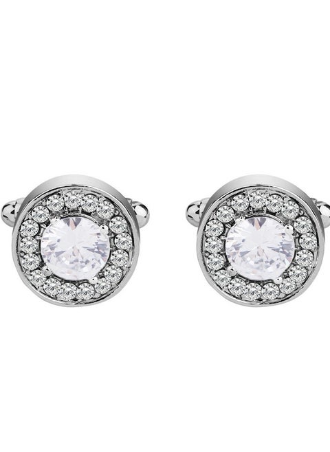 French round diamond set silver-plated cufflinks
