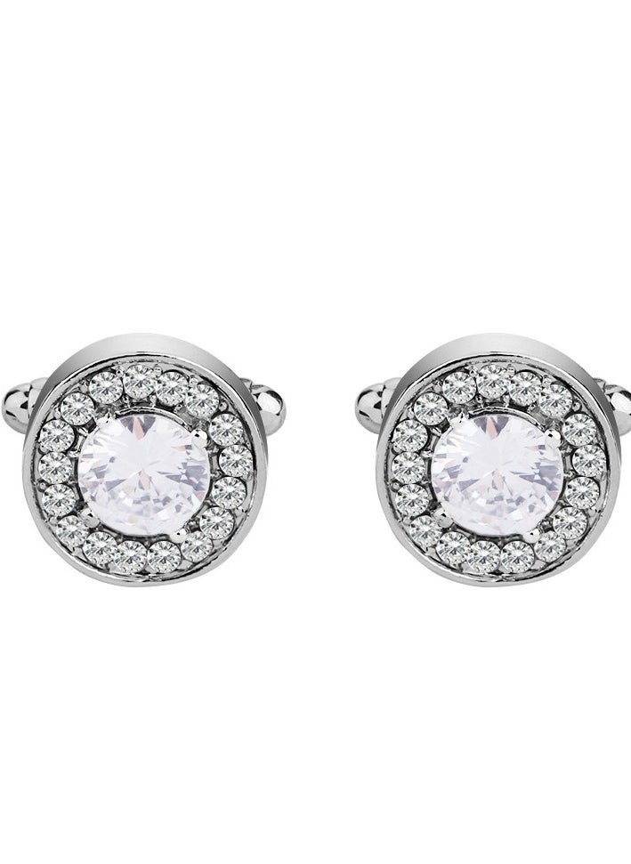 TOVELE5 French round diamond set silver-plated cufflinks 