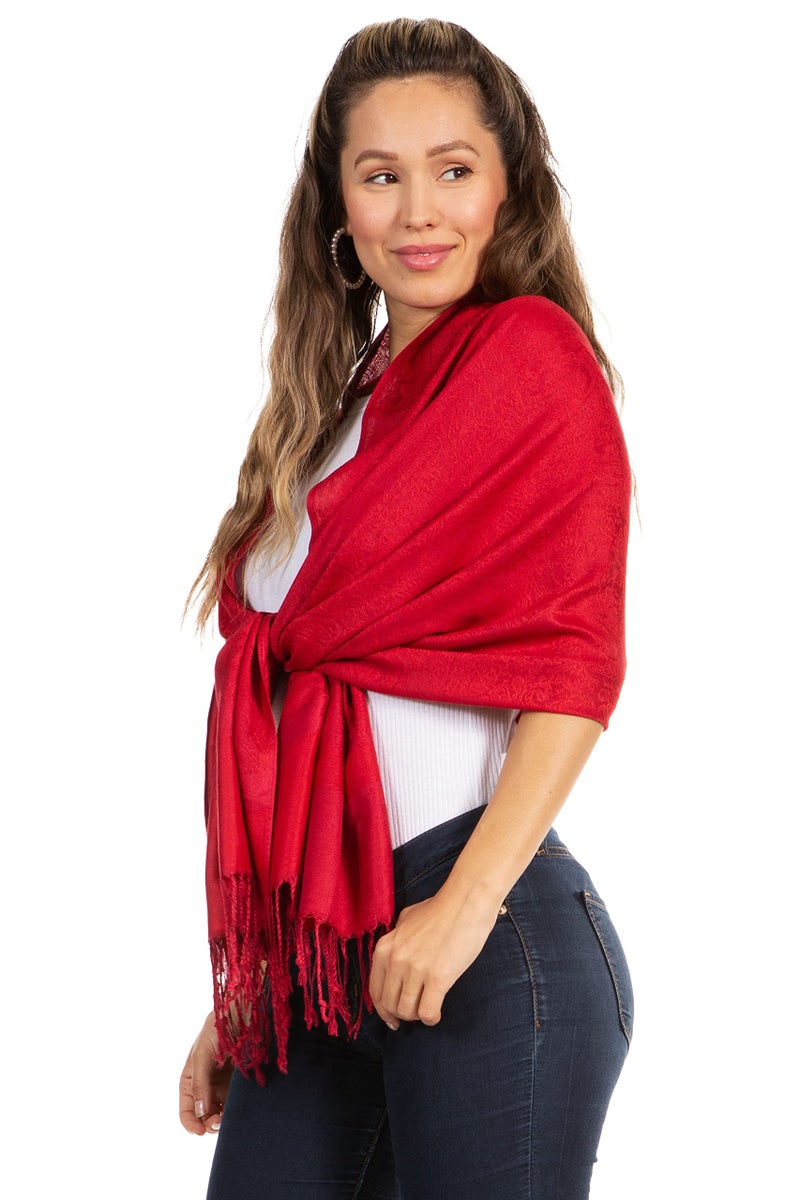 Sakkas Two Tone Vintage Jacquard Paisley Pashmina Shawl Wrap Scarf Stole - Dark Cherry - Image 3