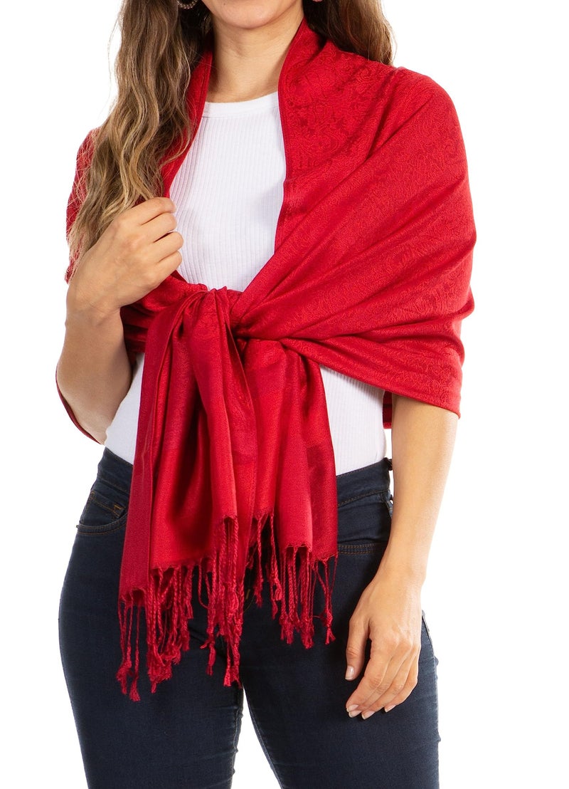 Sakkas Two Tone Vintage Jacquard Paisley Pashmina Shawl Wrap Scarf Stole - Dark Cherry - Image 1