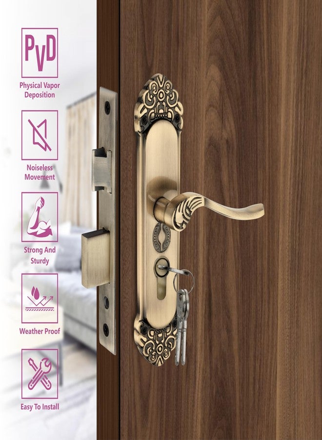 Kunal أقفال أبواب كونال النحاسية شديدة التحمل للأبواب الرئيسية وغرف النوم، طقم مقابض أقفال أبواب نقرية، أسطوانة 60 مم مع 3 مفاتيح نحاسية للمنزل والمكتب والفندق وغرفة النوم | تشطيب عتيق - 9 بوصات (ضمان لمدة عامين) - Image 5