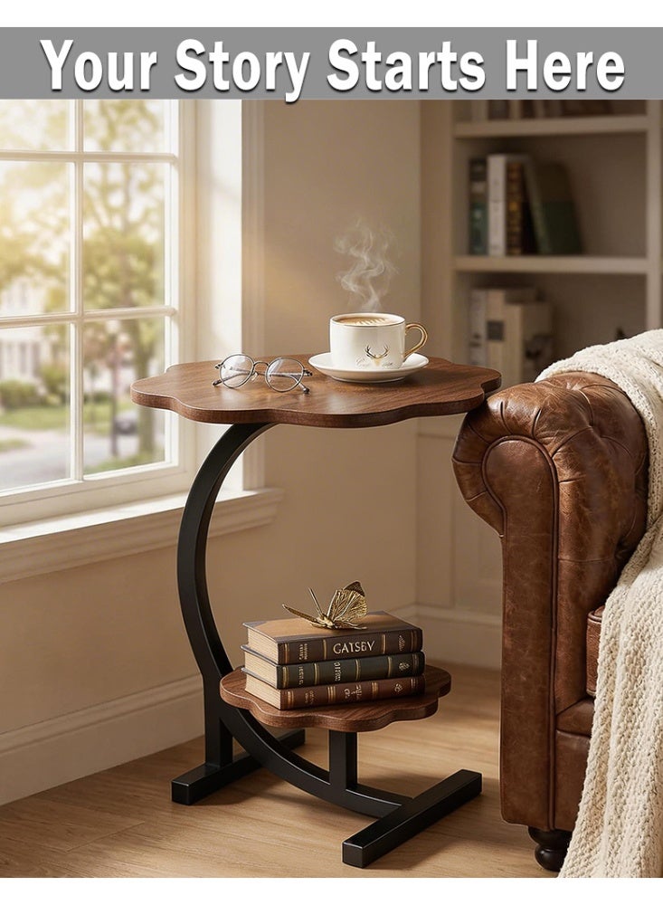 Malaksky Side Table, Small End Table, Tall Nightstand for Living Room, Bedroom, Office, Bathroom, Rustic Brown and Classic Black - Image 5
