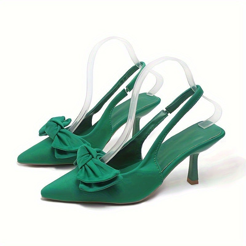 Baotou Sandals Women''s Sandals High Heels Bow Pointed Toe Shallow Mouth Thin Heel Back Strap Shoes Women - Image 1