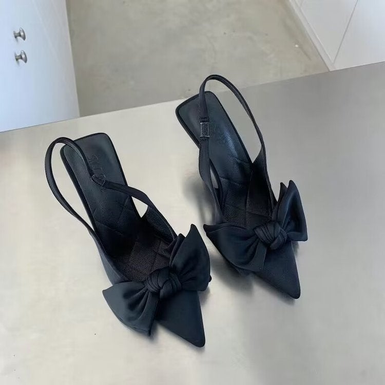 Baotou Sandals Women''s Sandals High Heels Bow Pointed Toe Shallow Mouth Thin Heel Back Strap Shoes Women - Image 3