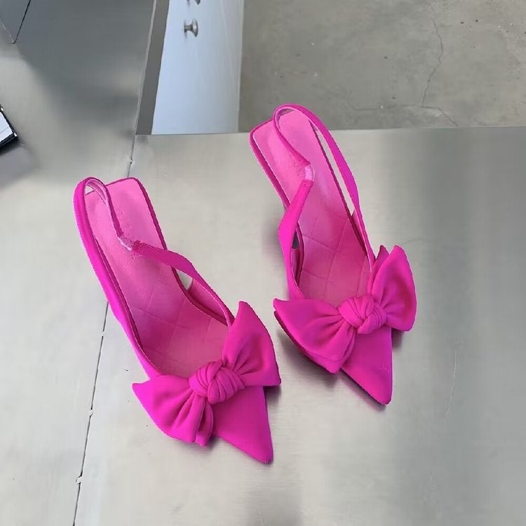 Baotou Sandals Women''s Sandals High Heels Bow Pointed Toe Shallow Mouth Thin Heel Back Strap Shoes Women - Image 4