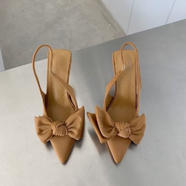 Baotou Sandals Women''s Sandals High Heels Bow Pointed Toe Shallow Mouth Thin Heel Back Strap Shoes Women - Image 2