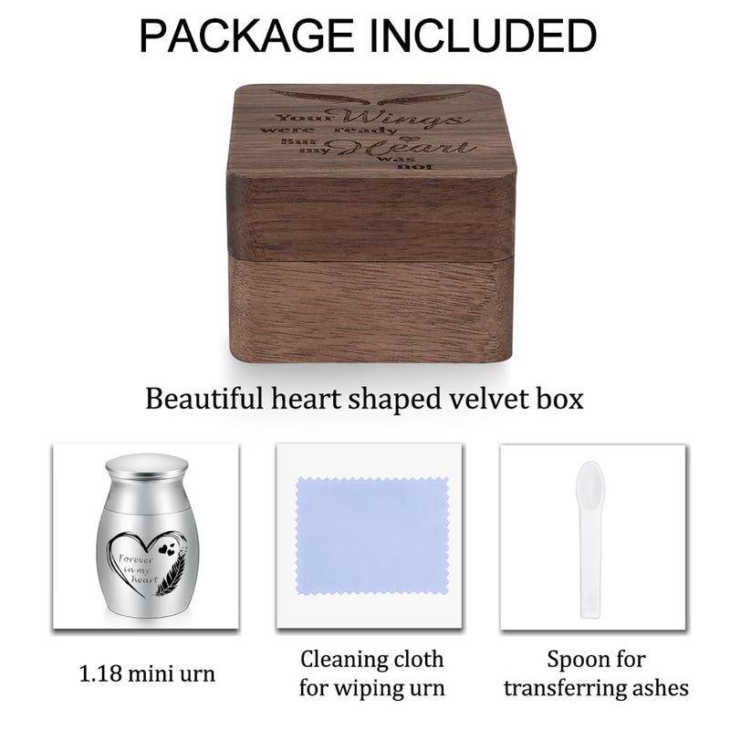 Dletay Angel Wing Small Urns for Human Ashes Square Wooden Keepsake Box 1.57 Inches Heart Mini Cremation Urns for Women Men Memorial Funeral Urn - Image 5