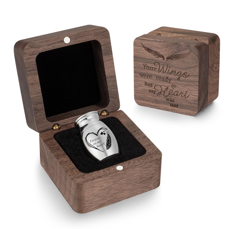 Dletay Angel Wing Small Urns for Human Ashes Square Wooden Keepsake Box 1.57 Inches Heart Mini Cremation Urns for Women Men Memorial Funeral Urn - Image 1