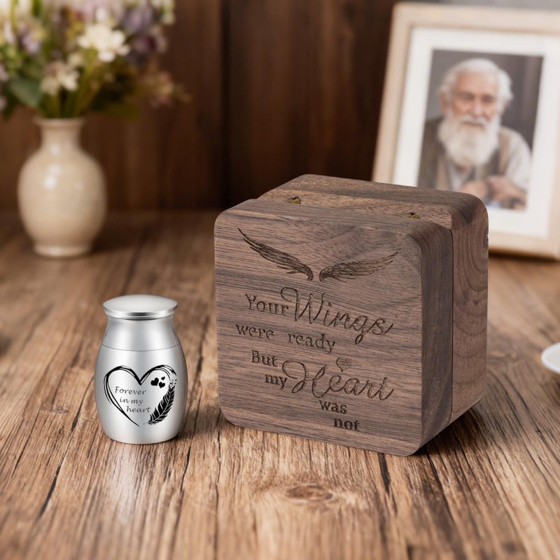 Dletay Angel Wing Small Urns for Human Ashes Square Wooden Keepsake Box 1.57 Inches Heart Mini Cremation Urns for Women Men Memorial Funeral Urn - Image 4