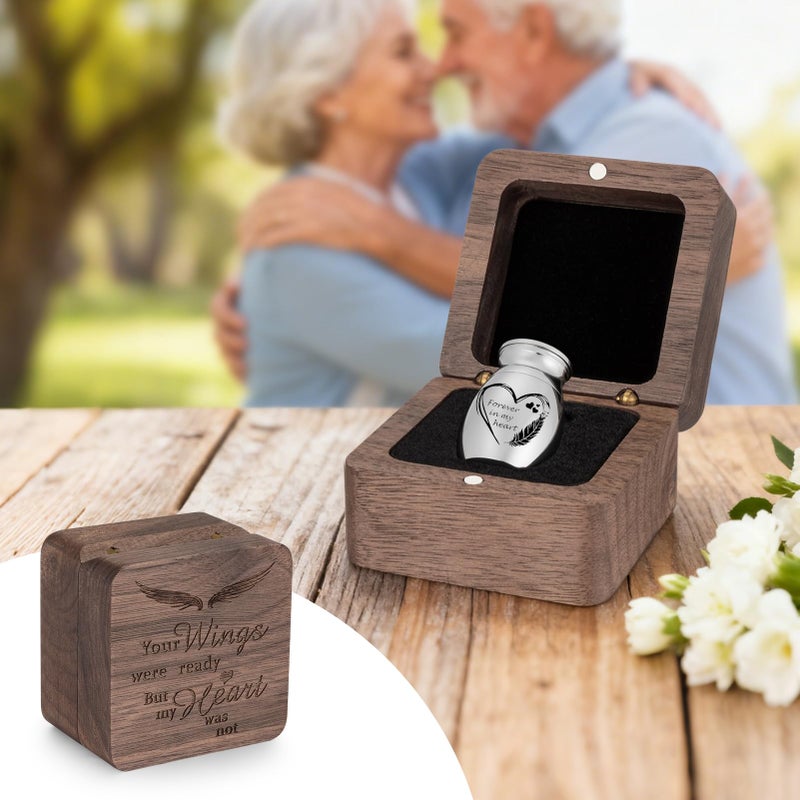 Dletay Angel Wing Small Urns for Human Ashes Square Wooden Keepsake Box 1.57 Inches Heart Mini Cremation Urns for Women Men Memorial Funeral Urn - Image 3